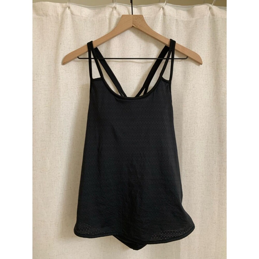 Athleta Cross Back Racer Black Double-Strap Active Tank Perforated Built Bra XS